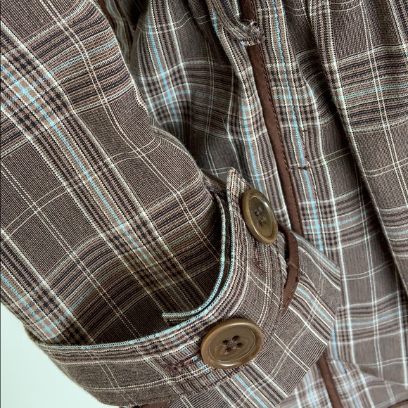 NWOT BCBG MAX AZRIA Brown Plaid Coat with Belt - Picture 4 of 10